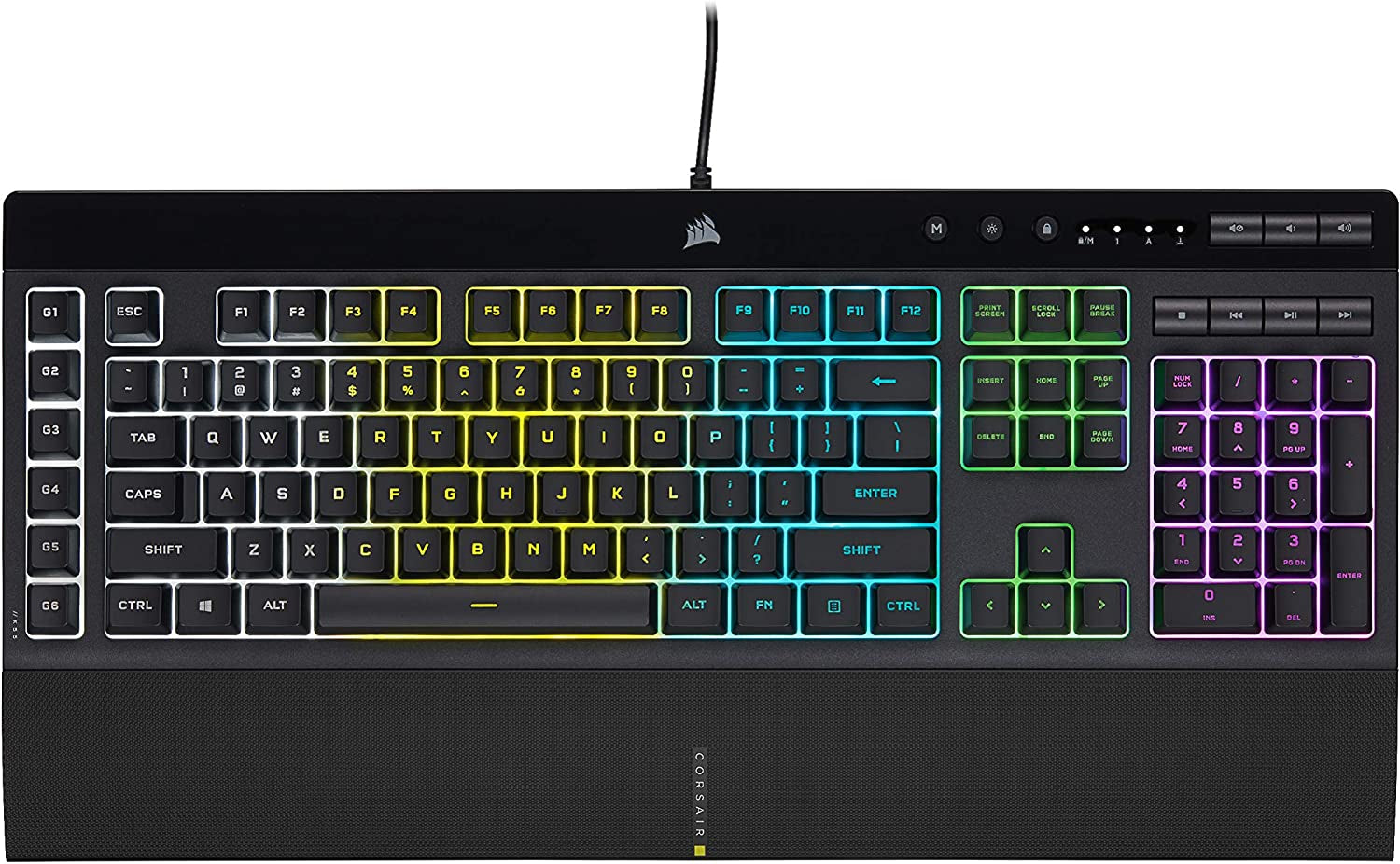 K55 RGB PRO - Dynamic RGB Backlighting - Six Macro Keys with Elgato Stream Deck Software Integration - IP42 Dust and Spill Resistant - Detachable Palm Rest - Dedicated Media and Volume Keys